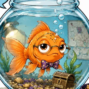 The Chief, a goldfish in a bowl wearing a spotted bow tie