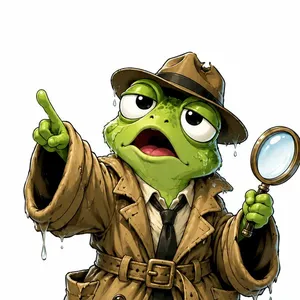 Marlowe Pickle, a frog detective in a trench coat with a magnifying glass
