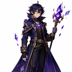 Null, a pale magician in a tattered coat of crystal shards